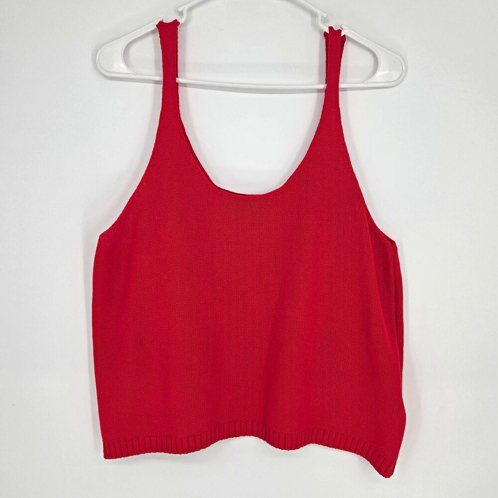 ZARA Womens Red Solid Scoop Neck Knit Acrylic Sleeveless Tank Top Size XL